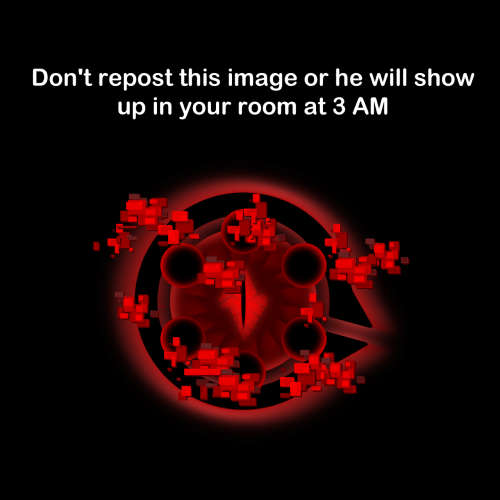 the crimson team logo, captioned 'Don't repost this image or he will show up in your room at 3 a.m.'